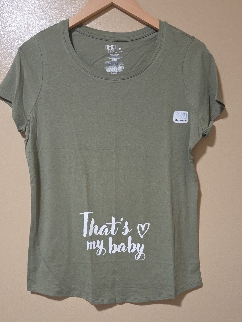 Time and Tru Olive Graphic Maternity Tee